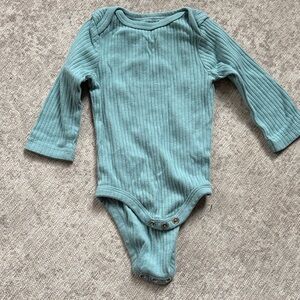 Cloud Island Ribbed Long-Sleeve Baby One-Piece - Teal